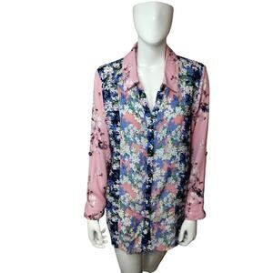Caleaas Women's Medium Patchwork Floral Plaid Boho Hippie Cottagecore Top Mixed